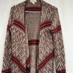 Ruby Moon Aztec Long Open Front Cardigan Sweater Sz Large Wool Blend